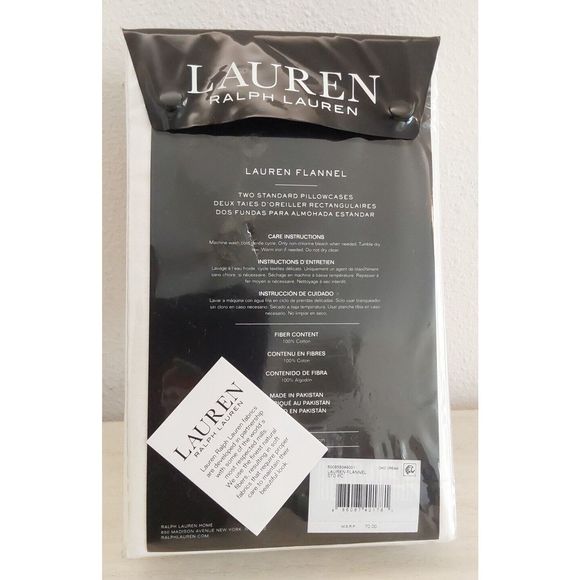 Ralph Lauren CHIC CREAM Lauren Flannel 100% Cotton Standard Pillowcases 2-Pack - Picture 4 of 10